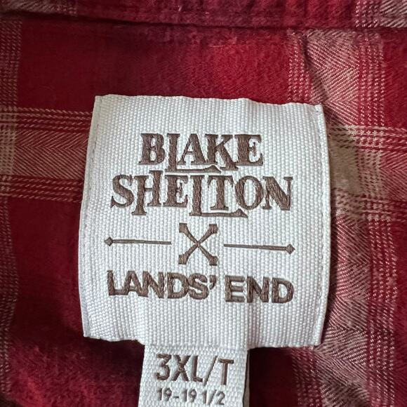 BLAKE SHELTON x LANDS END Red Plaid Flannel Mens 3XL Tall Western Rodeo Outdoors - Picture 3 of 8